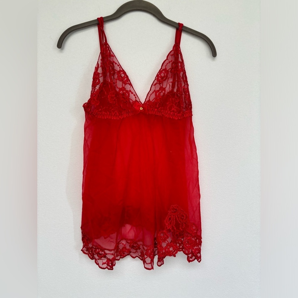 Frederick's of Hollywood Red Sheer Slip Mini Dress Size L Large